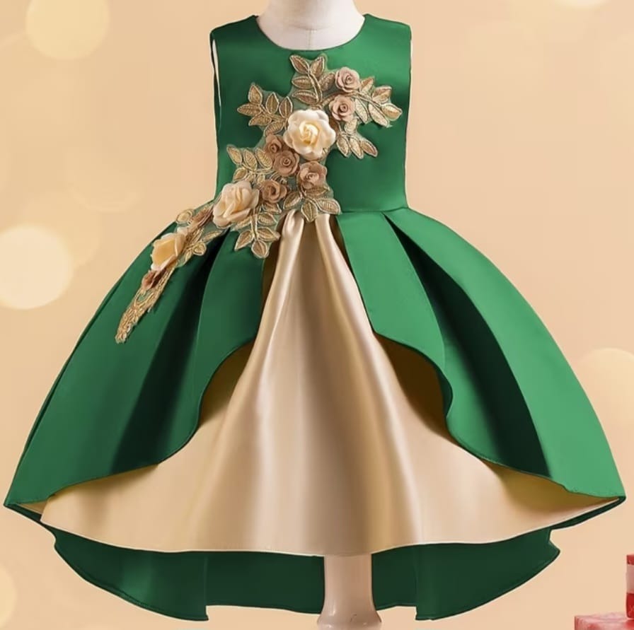 Robot green flower Girl dress